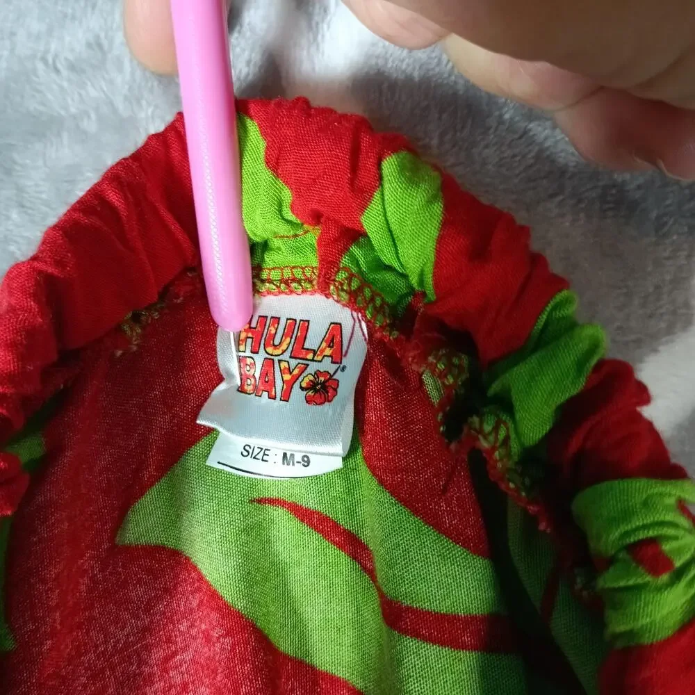 Hula Bay Jumpsuit Womens Medium Red Green Strapless Wide Leg Tropical Leaf Tiki - Picture 2 of 16